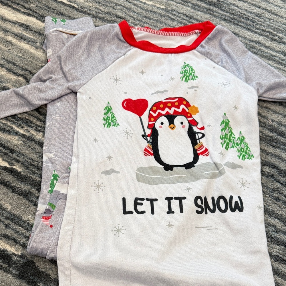 Cuddl Duds Penguin Pajama Set - Gray, Red, and Green